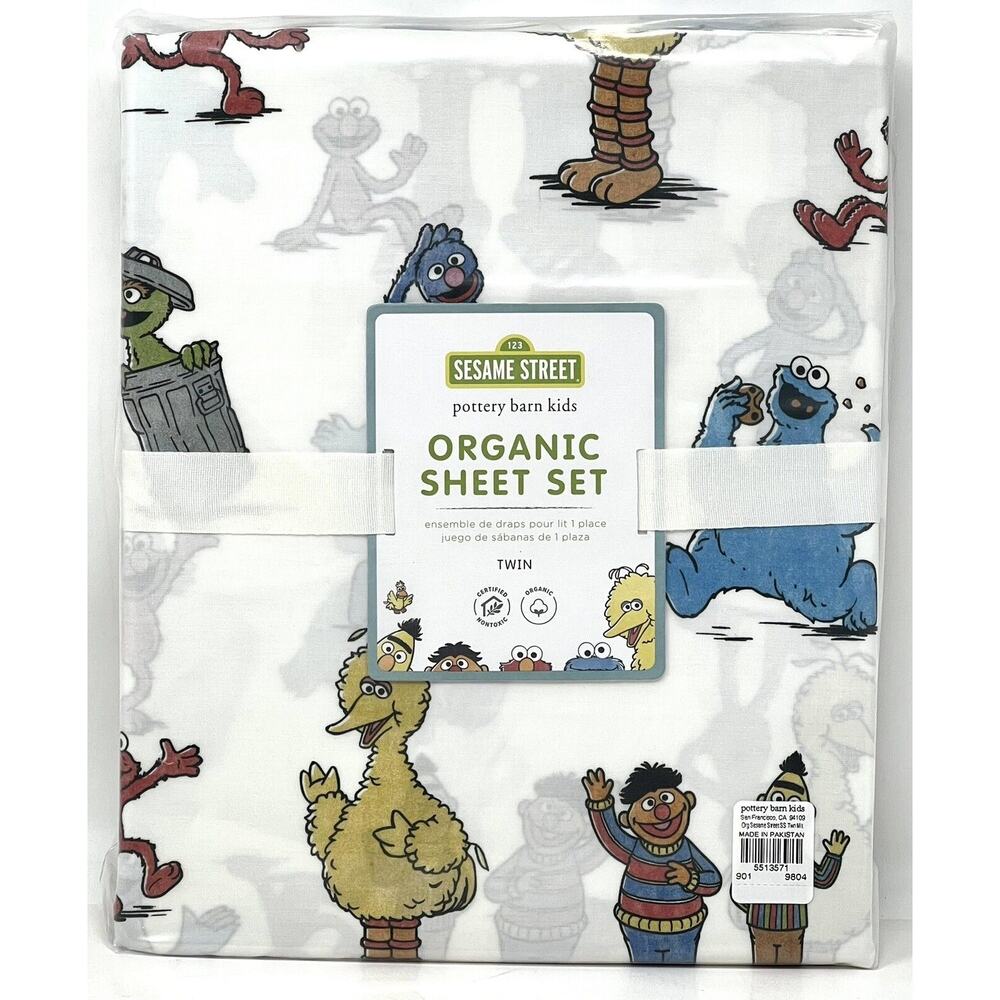 Pottery Barn Kids Sesame Street TWIN SIZE Organic Sheet Set of 3 Pc Big Bird